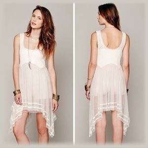 RARE Free People Tea for Two Cream and Pink lace asymmetrical dress size M!